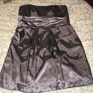 Short Charmeuse Dress with Ruched Waist and Pocket